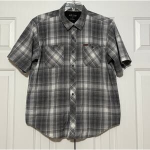 Men's Orvis Gray Plaid Button-Up Short Sleeve Shirt, Size XL